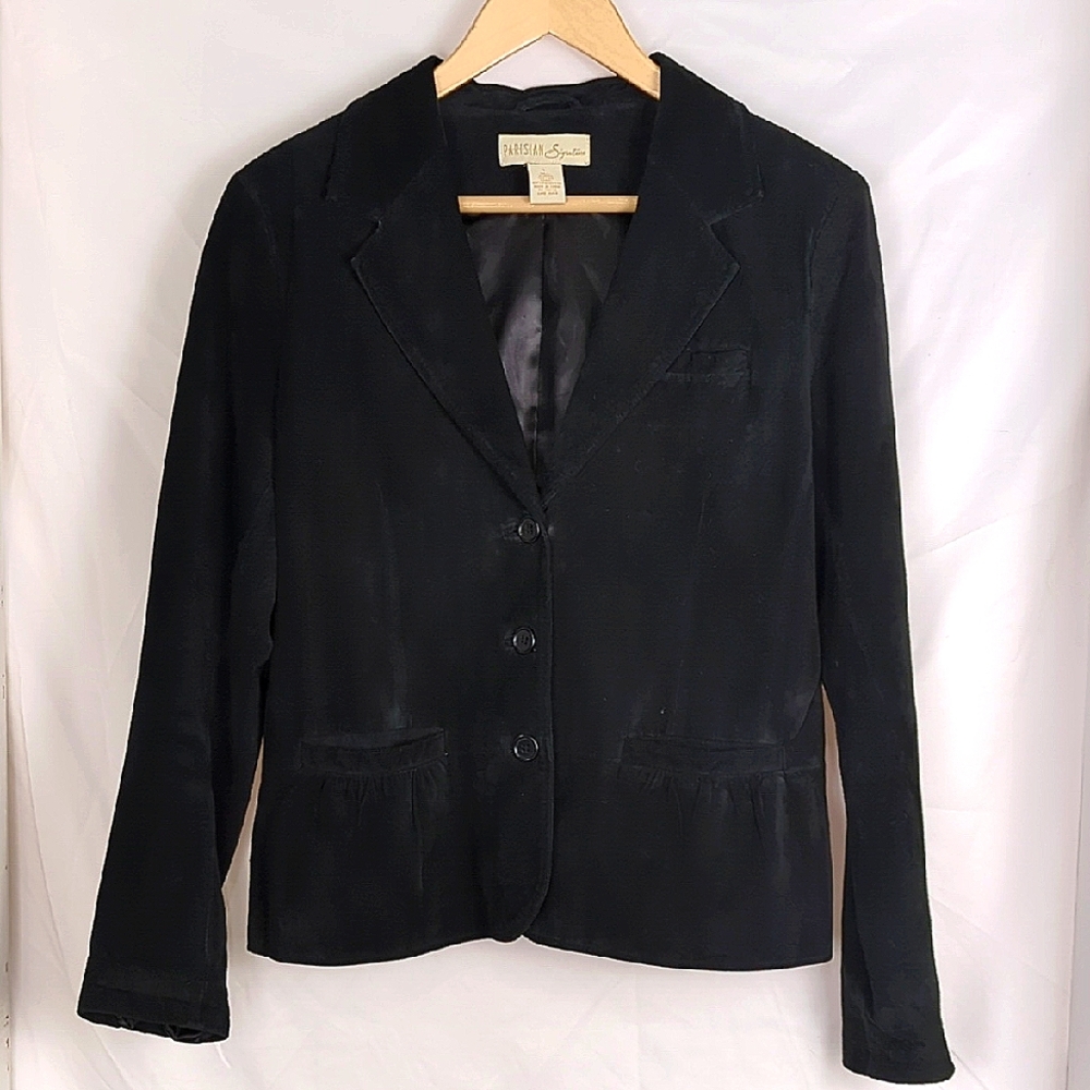 VINTAGE Women's Black Suede Leather Blazer Jacket Large